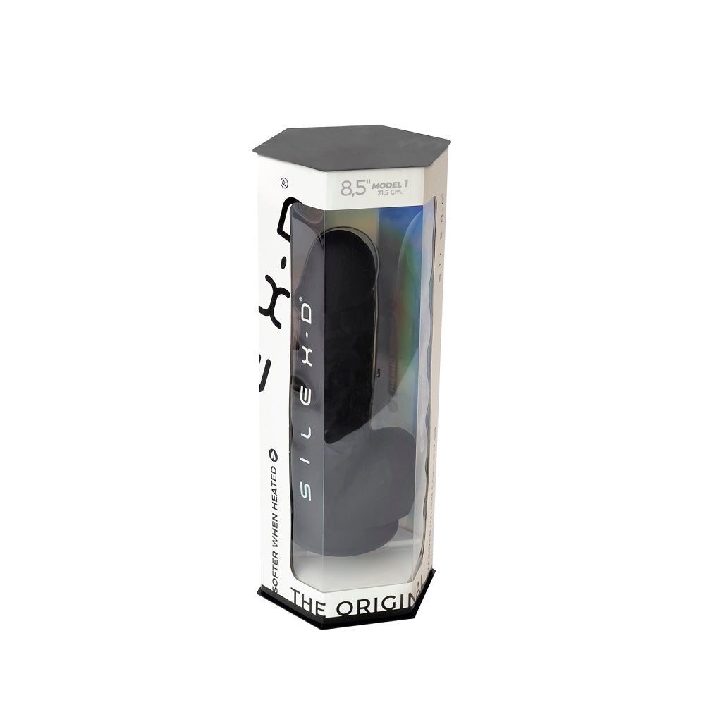 SilexD 8.5 inch Realistic Silicone Dual Density Girthy Dildo with Suction Cup with Balls Black